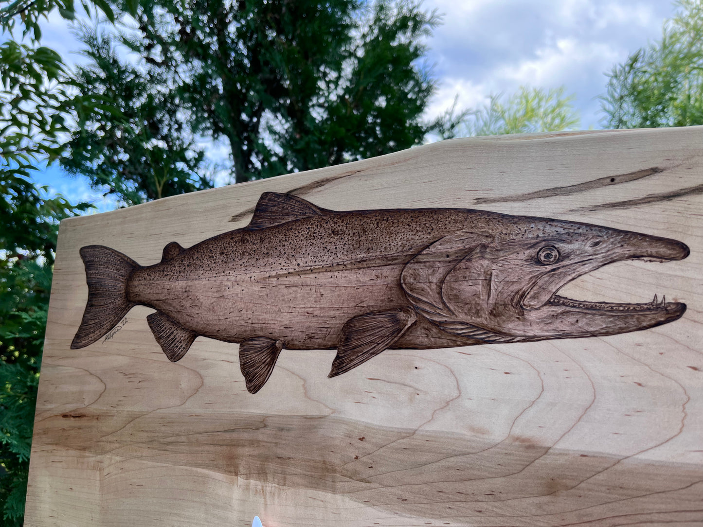 “King Piece” Chinook/King on Live-Edge Maple