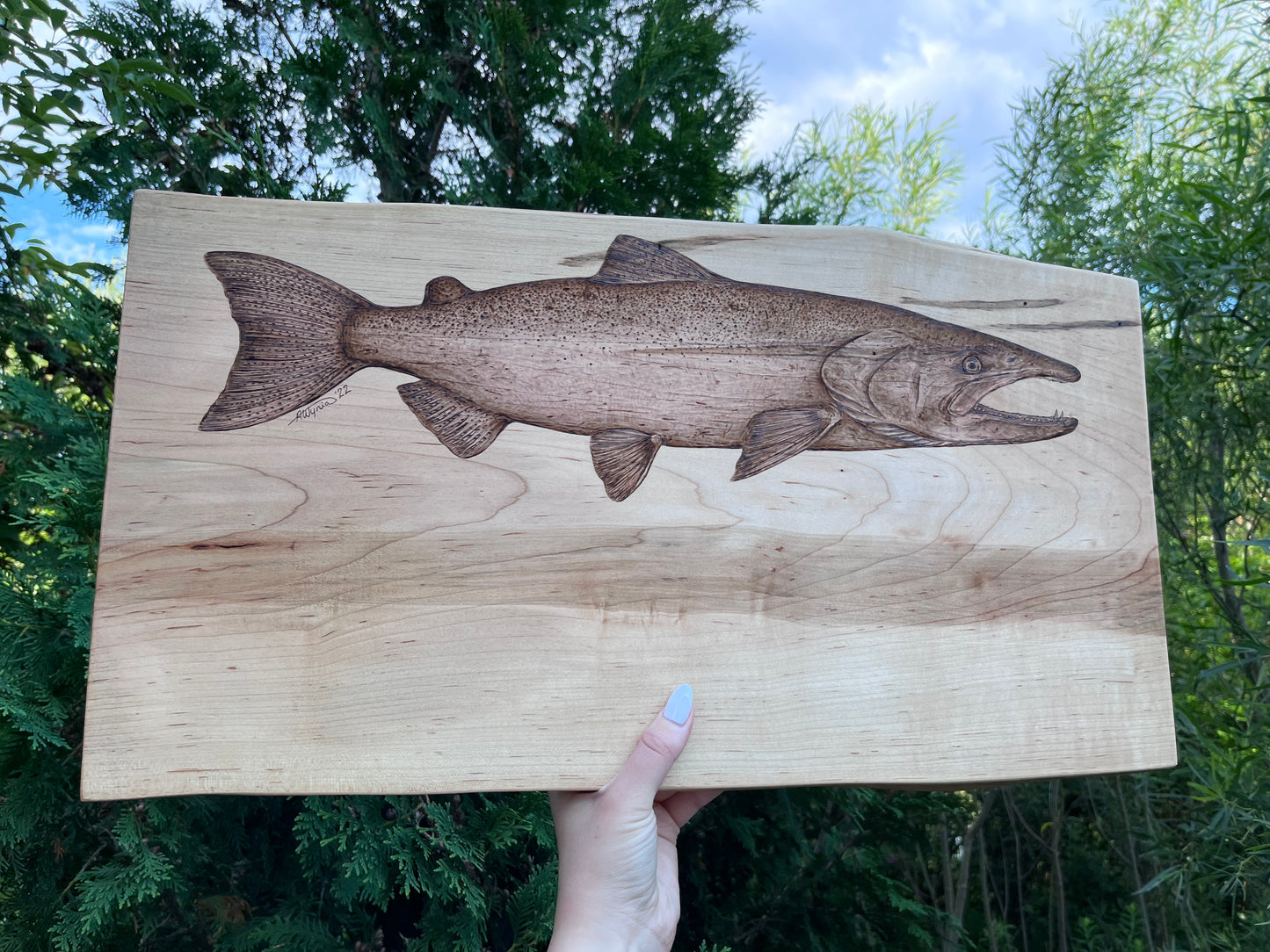 “King Piece” Chinook/King on Live-Edge Maple