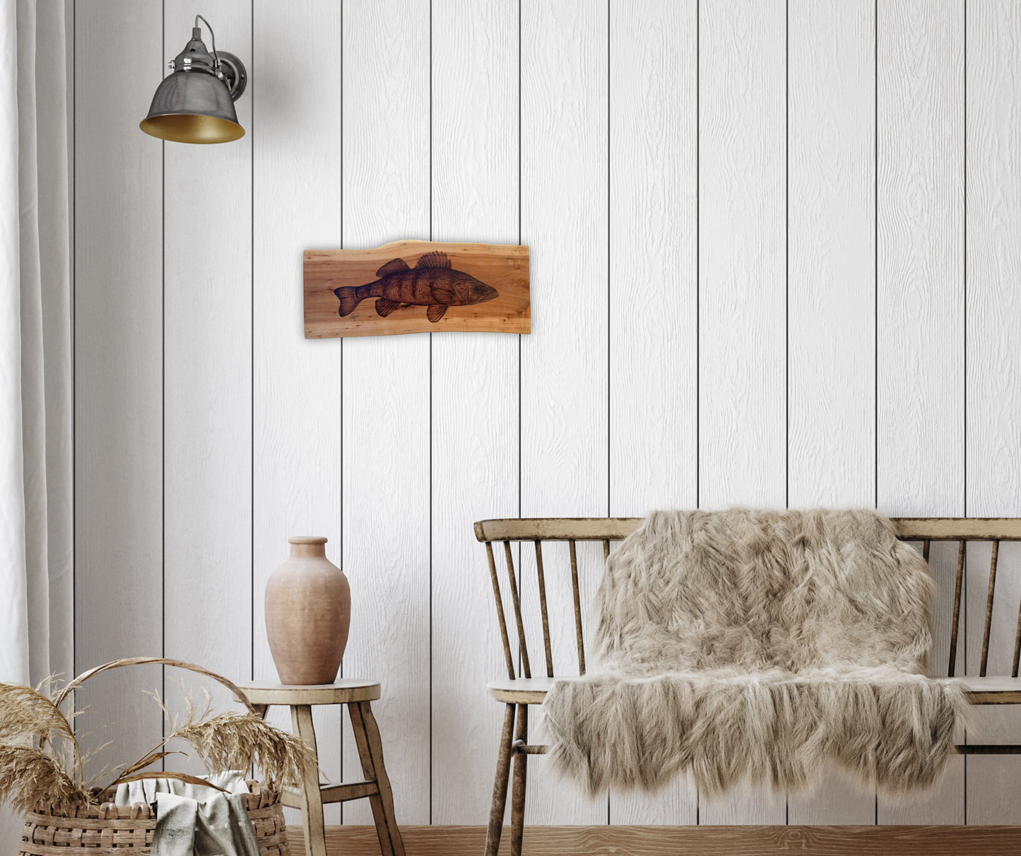 Yellow Perch Portrait on Applewood